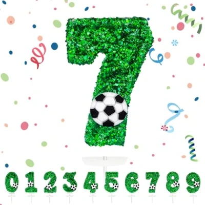 Imagen de Velas Cumpleaños Números 7,3D Fútbol Verde Vela,Vela de Número 7 Pastel Decoración,Aniversarios,Baby Shower