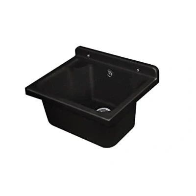 Imagen de Negrari Pilozzo Lavabo de pared resina, resistente a los ácidos uso común, la humedad, kit desagüe incluido, 42 x 34 21 cm, negro brillante