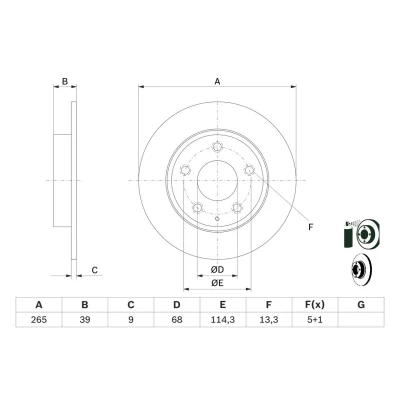 Imagen de BOSCH 0 986 479 E54 Disco de freno 265 9 5 114,3 macizo revestido MAZDA: 3 Hatchback, CX 3, 30