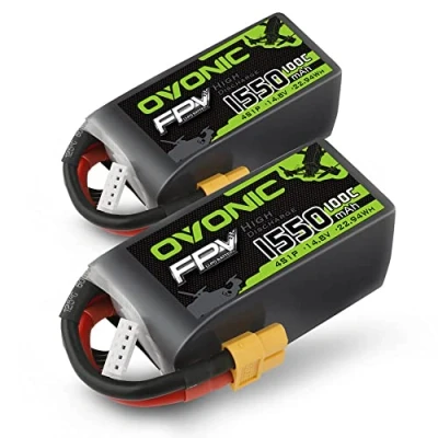 Imagen de OVONIC Batería de polímero Litio 4S 1550 mAh 100 C 14,8 V con Conector XT60 para RC FPV Quadcopter Avión Hobby DIY (2 Unidades)