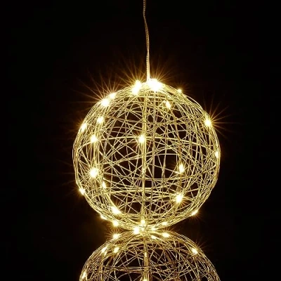 Imagen de Relaxdays Bola Luces LED Decorativa, Lámpara Esfera, para Colgar o Sobremesa, Alambre, Cable Largo, Ø 15 cm, Plateado, Hierro