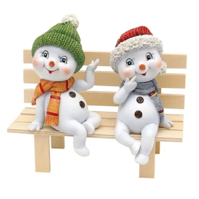 Imagen de Dekohelden24 Niños de Nieve con Gorro y Bufanda en Rojo Verde como Asiento Borde Juego 2 Unidades, L/B/H por Figura 6,5 x 12 cm, cm
