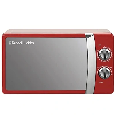 Imagen de Russell Hobbs RHMM701R Microondas manual de 17 litros y 700 W, 5 niveles potencia, aviso acústico temporizador, función descongelación, limpieza sencilla, rojo