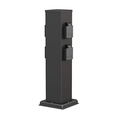 Imagen de ledscom.de Columna de Toma Corriente Polly para Exterior, IP44, 4 vías, Acero Inoxidable, Negro, Cuadrada, 40 cm, jardín, Torre