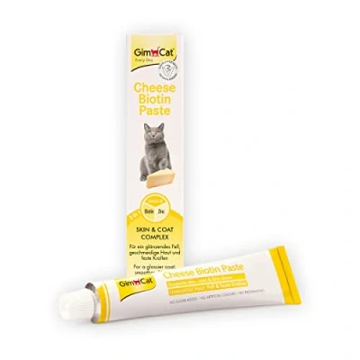 Imagen de GimCat Cheese Biotin, pasta de queso Con biotina aromático, zinc y aceite linaza para pelaje, piel garras 1 tubo (1 x 100 g)
