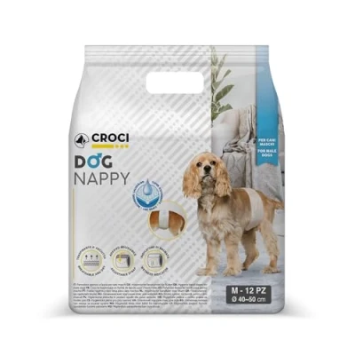 Imagen de Croci Dog Nappy Pañales Para Perros Machos Calzoncillos Orinar Pañal Envolvente Higiénico Machos, Antiolor, Desechable, 12 Piezas, Talla M, 40 50 Cm