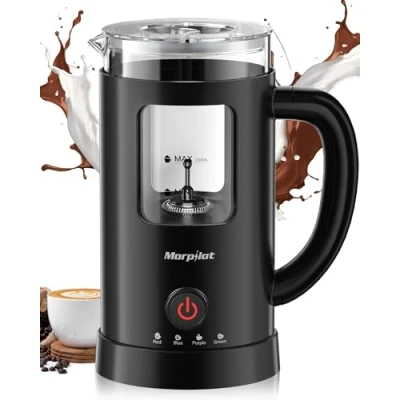 Imagen de Morpilot Espumador de Leche Eléctrico 600 ml, Automático Inducción 4 en 1, para Frío y Caliente, Diseño Latte, Cristal Visual, Negro