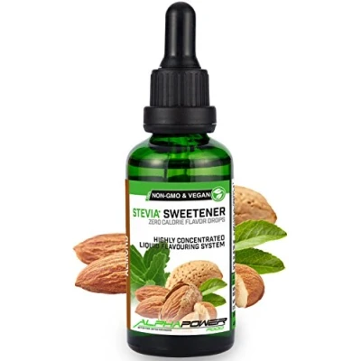 Imagen de ALPHA POWER FOOD®: Stevia líquida natural Gotas de almendra, Edulcorante natural, sustituto del azúcar con sabor sin &amp; calorías