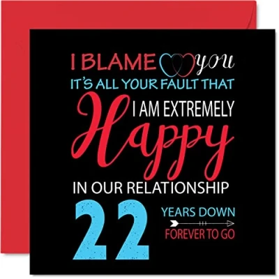 Imagen de Divertida Tarjeta de 22 aniversario para marido y esposa Your Fault I&#039;m Extremely Happy felicitación boda pareja, tarjetas 145 mm x