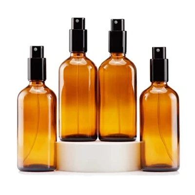 Imagen de YIZHAO Ambar Bote Spray Pulverizador Cristal 100ml, Pequeño con Fina Niebla, para Aceite Esencial, Aromaterapia, Perfume,Limpieza, Viaje, Agua,Farmacia, Laboratorio 4Pcs