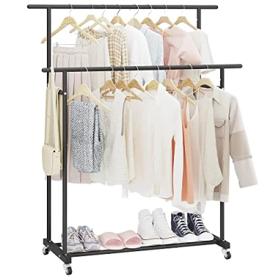 Imagen de Calmootey Perchero de ropa doble barra, estante colgante rodante, organizador portátil para dormitorio, sala estar, tienda ropa, negro