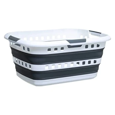 Imagen de 5five cesto de la ropa plegable 45l &quot;hugger&quot; gris y blanco