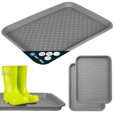 Imagen de KOTARBAU® Juego de 2 bandejas goteo para zapatos, 38 x 50 cm, color gris, alfombrilla plástico, bandeja base zapatos
