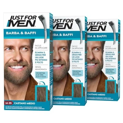 Imagen de Just for Men barba &amp; Bigote, tinte para hombre, color castaño medio, eliminar las canas, con peine aplicador, M35 (3 unidades)