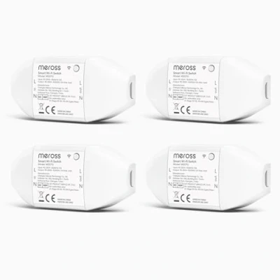 Imagen de Meross Interruptor Universal Inteligente, 10A DIY Inteligente compatible con Alexa, Google Home y SmartThings, WiFi Control de Voz, Remoto Función Tiempo, 4PCS