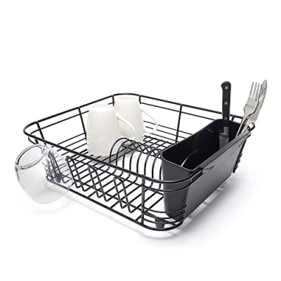 Imagen de simplywire Escurreplatos con Cesta para Cubiertos y Ganchos secar Vasos Negro