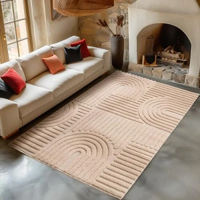 Imagen de Carpetsale24 Alfombra de salón Estilo Bohemio escandinavo con Efecto Alto bajo, Decorativa, fácil Cuidado Rosa 80 x 150 cm