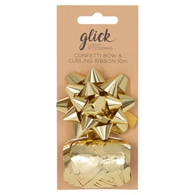 Imagen de Glick Paquete múltiple de lazo dorado metálico lujo y cinta rizadora para envolver regalos, artes manualidades todas las celebraciones, color