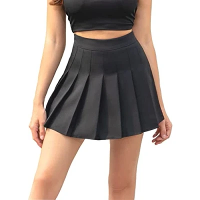Imagen de Hoerev Mujer Niñas Cintura Alta Falda Plisada A Line Uniforme Escolar Corta, Negro, 42
