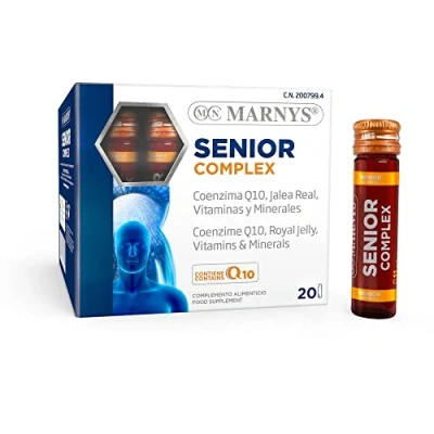 Imagen de Marnys Senior Complex 20 viales Coenzima Q10 110 mg Jalea Real, Vitaminas Y Minerales Energía Corporal Normal Funcionamiento del Sistema Nervioso e Inmune 389 g