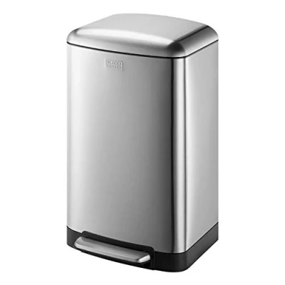 Imagen de Black+Decker Cubo de Pedal 30 l BXBN0001GB con Tapa Cierre Suave, Acero Inoxidable, 61,5 cm x 35 34 cm, Gris frío