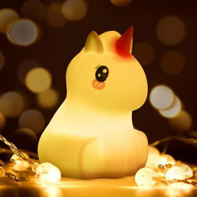 Imagen de kidoo Lámpara de Mesita Noche, Luz Nocturna Infantil, LED 9 Colores para Bebé, Control Remoto, Eficiencia Energética y Brillo Ajustable, Carga USB, Iluminación Infantil (Unicornio)