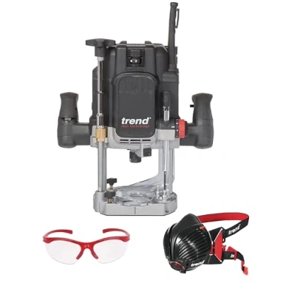 Imagen de Trend T14 Juego de Seguridad y Fresadora Taller, T14EK/EU Inmersión Velocidad Variable (2300W, 12mm, 230V), Máscara Antipolvo Gafas Seguridad, T14/SAFE/SET/E