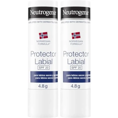Imagen de Neutrogena Fórmula Noruega protector labial SPF 20 (2 x 4,8 g), bálsamo para labios secos y agrietados, solar contra los rayos UVA UVB, hidratante