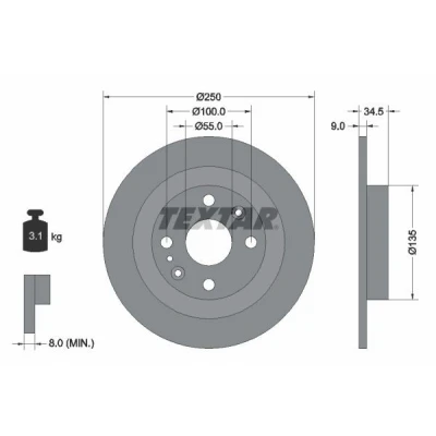 Imagen de TEXTAR 92061700 Disco de freno 250 9 04/07 100 macizo sin perno sujeción rueda, buje rueda MAZDA: MX 5 2, I, 3