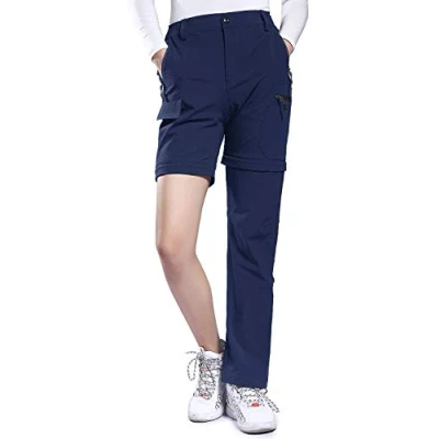 Imagen de Hiauspor Pantalones de Senderismo para Mujer Convertibles Trekking Montaña Ligeros con Cremallera Secado Rápido Pantalon Elásticos Exteriores UPF 50+ (Marino, XS)