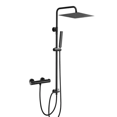 Imagen de Görbach Columna de Ducha Termostático Acero inoxidable 304 Conjunto Negra con Mezclador Termostáticos Hidromasaje Grifo y Cuadrada Lluvia U 3030.