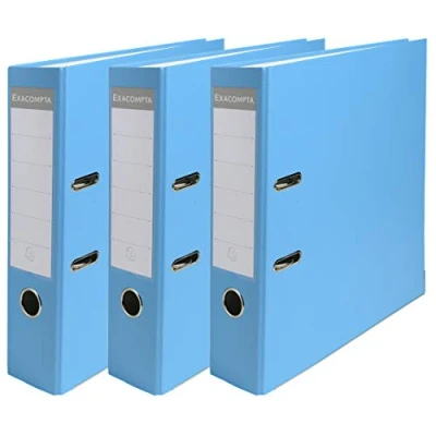 Imagen de Exacompta Ref. 918412SE Juego de 3 archivadores palanca parte trasera 80 mm tamaño A4 exterior polipropileno/interior papel azul claro