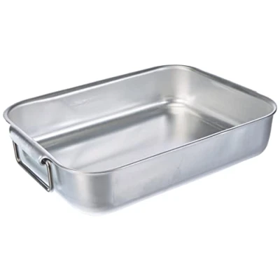 Imagen de Ollas Agnelli tostador rectangular Mayor a pesados Esquinas redonda con 2 manijas enlace Multi sin remaches, Aluminio, Plata, 30x23x7 cm