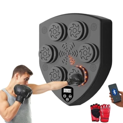 Imagen de Máquina de Boxeo Musical. Equipo Entrenamiento para Pared Poliuretano. Almohadilla con LED Guantes Boxeo, Bluetooth, Luces al Ritmo la Música (2 modos, 47x41x5 cm)