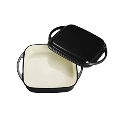 Imagen de Echtwerk sartén universal 2 en 1 para asar y servir con tapa, de hierro fundido revestimiento esmaltado, apta horno, barbacoa, parrilla e inducción Negro 1,5 l