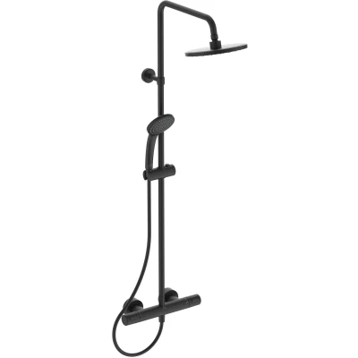 Imagen de Ideal Standard Sistema de ducha Ceratherm Lujosa lluvia en set completo con termostato, bloqueo temperatura y mano negro mate