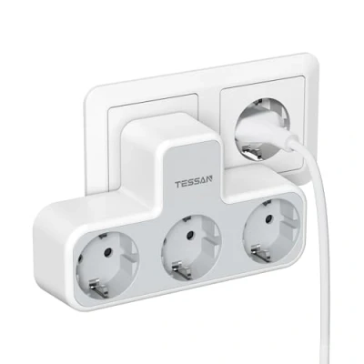 Imagen de TESSAN 3 en 1 Ladron Enchufe, Enchufe Múltiple de 3600W con Tomas Corriente, Enchufes Plano Triple Pared, Regletas sin Cable para Casa, Oficina, Cocina, Salón
