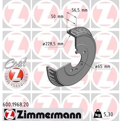 Imagen de ZIMMERMANN 600.1968.20 Tambor de Freno 278