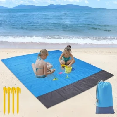 Imagen de WAYBWZDQ 210 x 200 cm Alfombras de Playa, Esterilla Playa con 4 Clavos Fijación, Manta Antiarena Impermeable, Mantas Picnic Portátil para Camping, Viajes Aire Libre