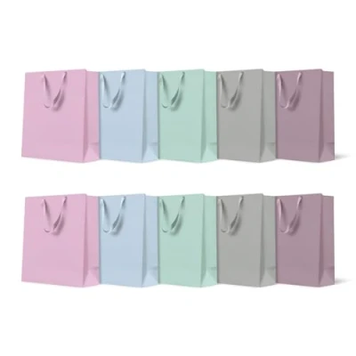 Imagen de PAW bolsas de regalo 20 x 25 10 cm Pack con asa tela Mezcla 5 colores lisos Elegantes para cumpleaños, bodas, baby showers, fiestas y regalos