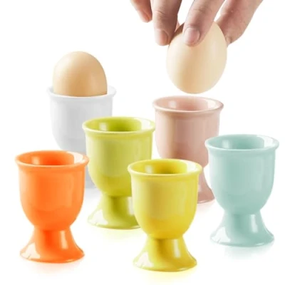 Imagen de 6 Piezas de Hueveras para Desayuno, Cerámica, Cerámica Coloridas, Redondas con Base Juego Hueveras, Colores Mezclar y Combinar, Comer