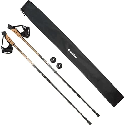 Imagen de Outtec bastones de senderismo carbono plegables, ultraligeros, marcha nórdica para hombre y mujer, topes goma 110 115 cm, trekking