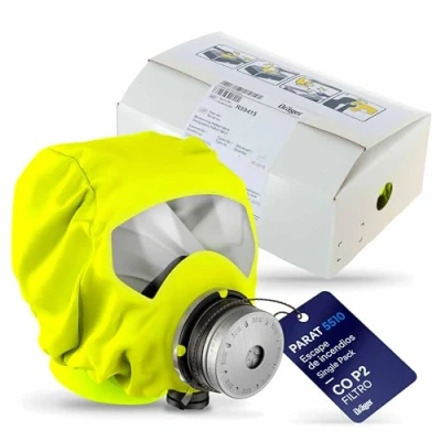Imagen de Dräger PARAT 5510 Máscara de Escape respiratoria ergonómica con Filtro CO P2 Protección Ante Gases Incendio, vapores y combustión Caja cartón