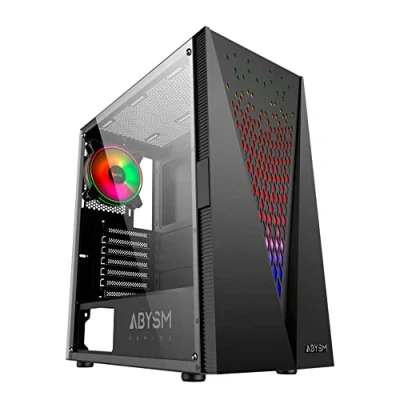 Imagen de ABYSM Gaming Caja PC Gamer Danube KOLPA Negra ATX, con Panel de Vidrio Templado, 1 x USB 3.0 y 2 2.0, Conectores, Filtro Superior Ventilador Silencioso 12 cm