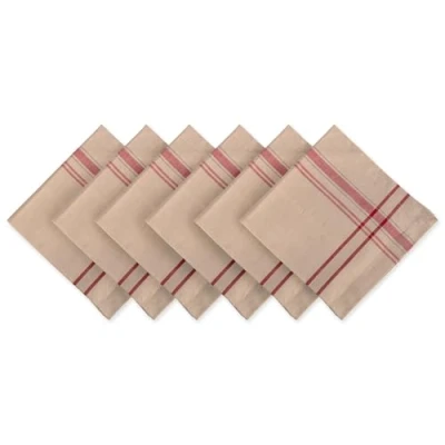 Imagen de DII Colección de Mesa Rayas francesas Mantel Comedor Estilo Granja, Algodón, Gris Pardo/Rojo, 20&quot; x (Set of 6), 6
