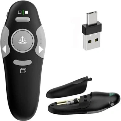 Imagen de USB/Tipo C 2 en 1 Pasador Diapositivas Mando Ordenador Powerpoint, 2,4GHz Presentador Inalambrico Presentaciones USB Distancia Puntero Powerpoint Remote Presenter para Mac Computadora Linux