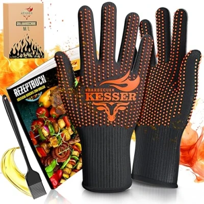 Imagen de KESSER® Guantes para Barbacoa Resistentes al Calor hasta 500 XXL de Horno Transpirables y con Mango Antideslizante Cocina Tejido aramida Guante Chimenea Lavable a