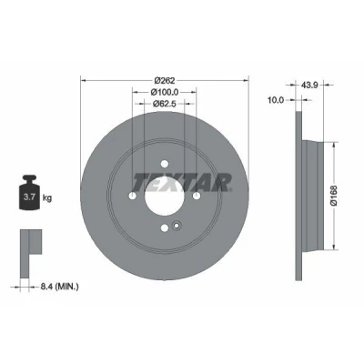 Imagen de TEXTAR PRO 92242203 Disco de freno 262 10 04/05 100 macizo revestido sin perno sujeción rueda, buje rueda KIA: RIO 3