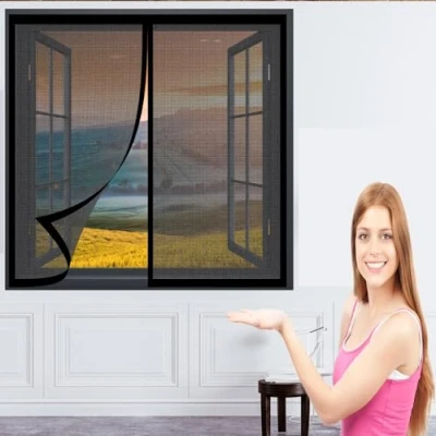 Imagen de Mosquitera Cortina Puerta Magnetica 114 x 200 cm Malla Antimosquitos con Iman Cierra Automáticamente sin Taladrar Instalacin Fcil para Ventana Pasillos/Ventana, Negro