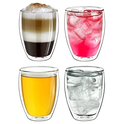 Imagen de Creano vasos térmicos de doble pared 250ml DG Hoch, grandes vidrio borosilicato, tazas capuchino, café, té, latte macchiato Set 02: 4x 4 piezas (paquete 1)